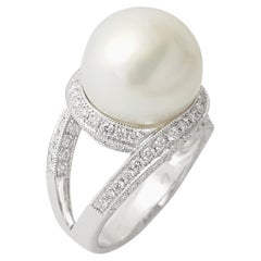 Bague en platine 950 avec perles des mers du Sud et diamants