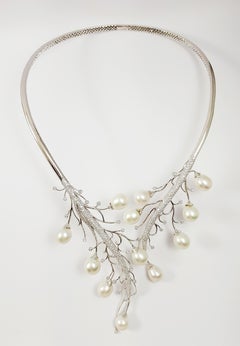 South Sea Pearl with Diamond Vine Necklace Set in 18 Karat White Gold Settings