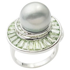 South Sea Pearl with Green Sapphire Ring set in 18K White Gold Settings