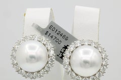 South Sea Pearl Diamond Halo Stud Earrings 2.75 Carats 18K