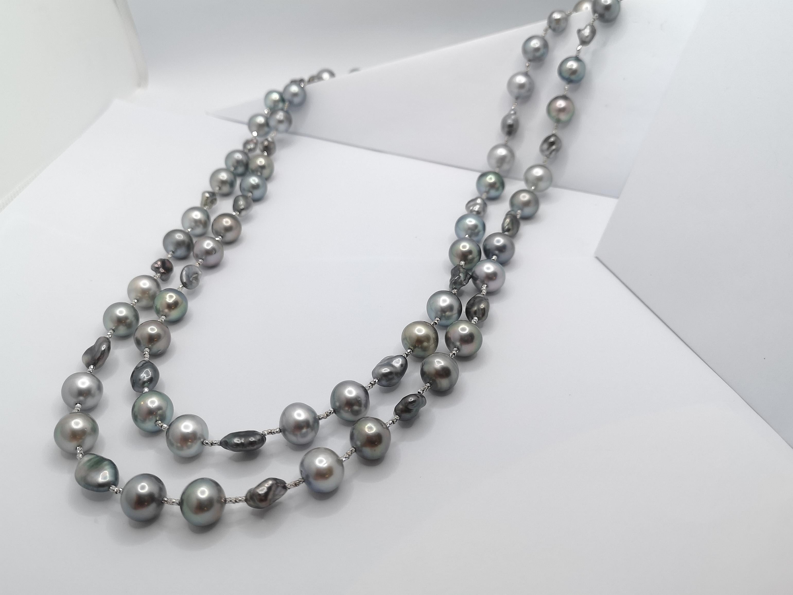 Contemporary South Sea Pearl with Keshi Pearl Necklace Set in 18 Karat White Gold Settings For Sale