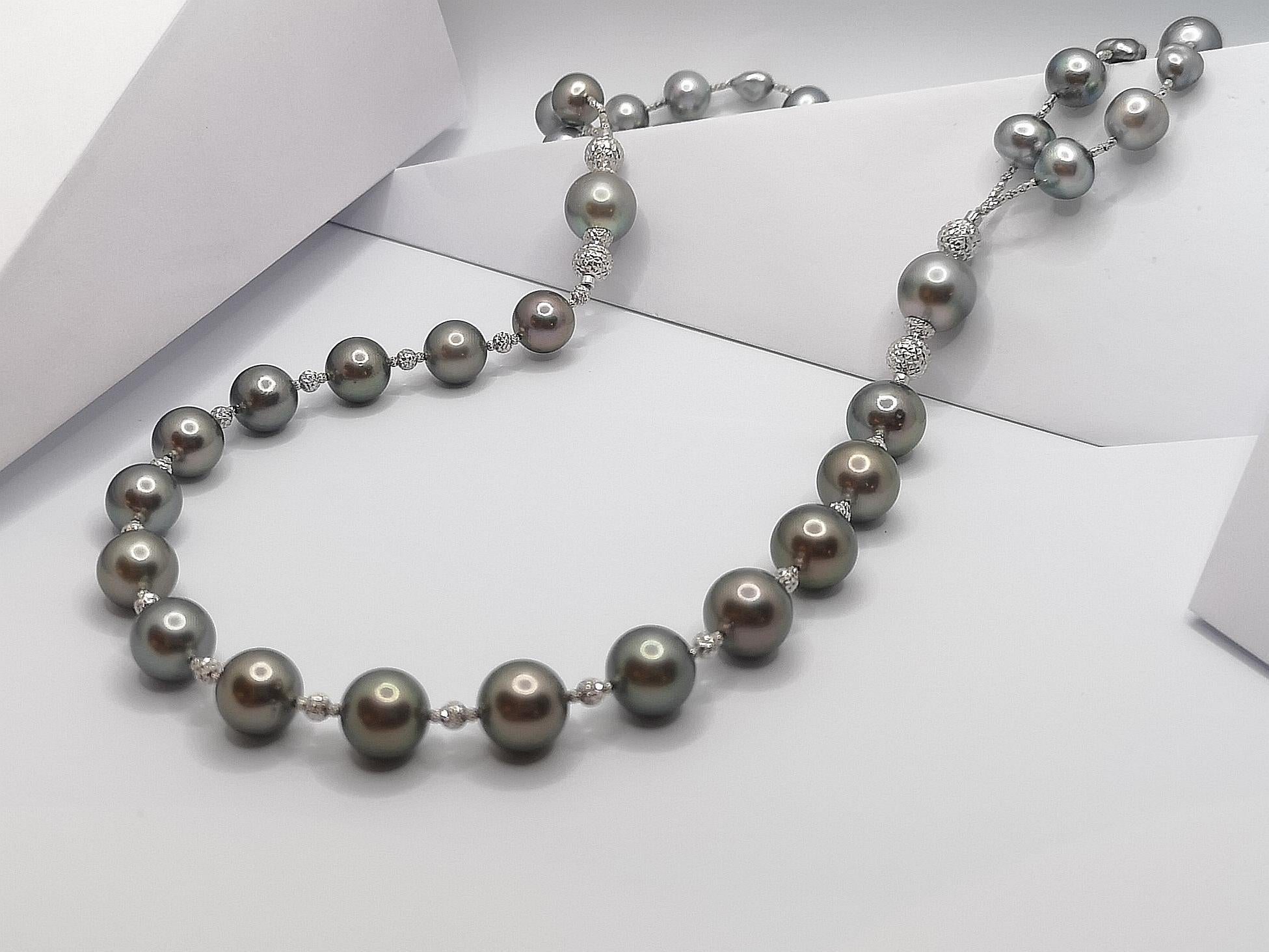 Uncut South Sea Pearl with Keshi Pearl Necklace Set in 18 Karat White Gold Settings For Sale