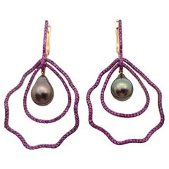South Sea Pearl with Pink Sapphire Earrings Set in 14 Karat Rose Gold Settings