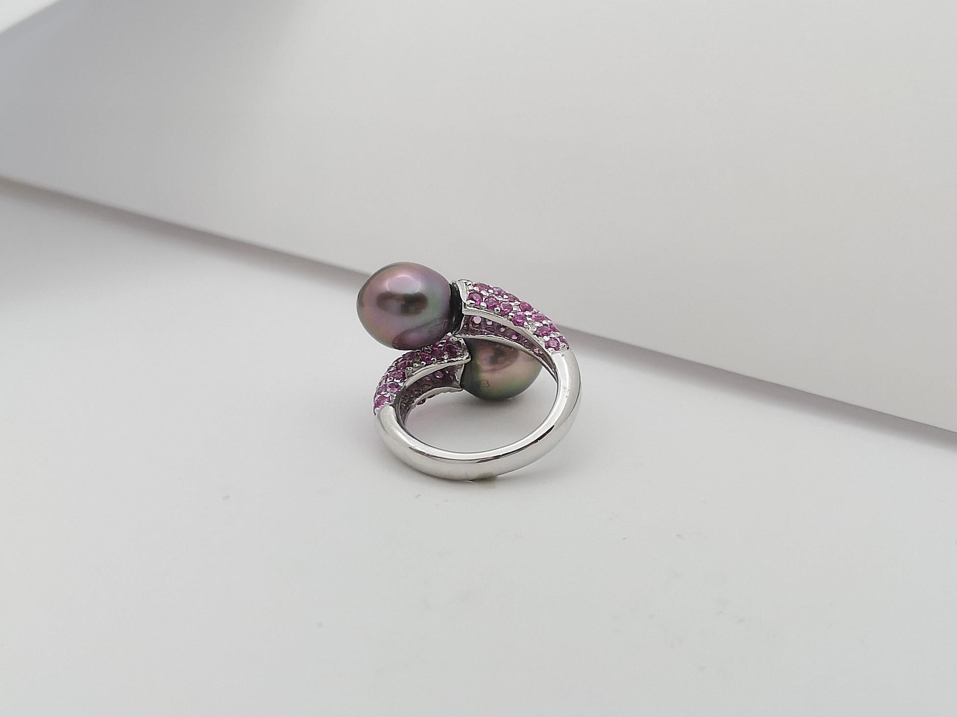 South Sea Pearl with Pink Sapphire Ring Set in 18 Karat White Gold Settings For Sale 7