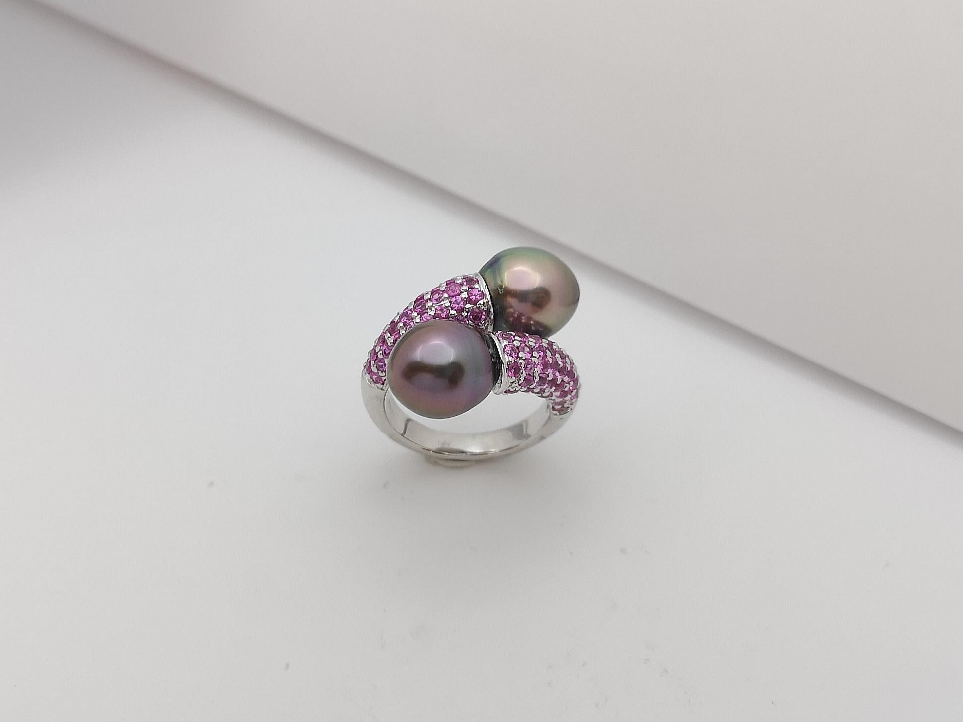 South Sea Pearl with Pink Sapphire Ring Set in 18 Karat White Gold Settings For Sale 10