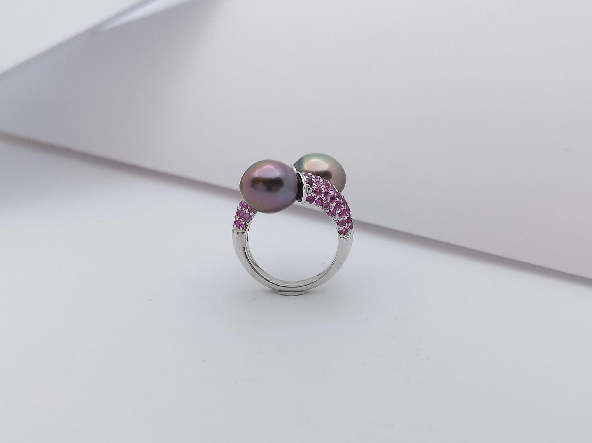 South Sea Pearl with Pink Sapphire Ring Set in 18 Karat White Gold Settings For Sale 11