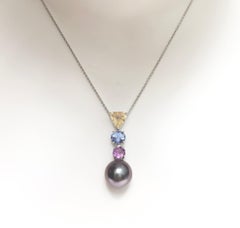 South Sea Pearl with Rainbow Colour Sapphire Pendant Set in 18 Karat White Gold