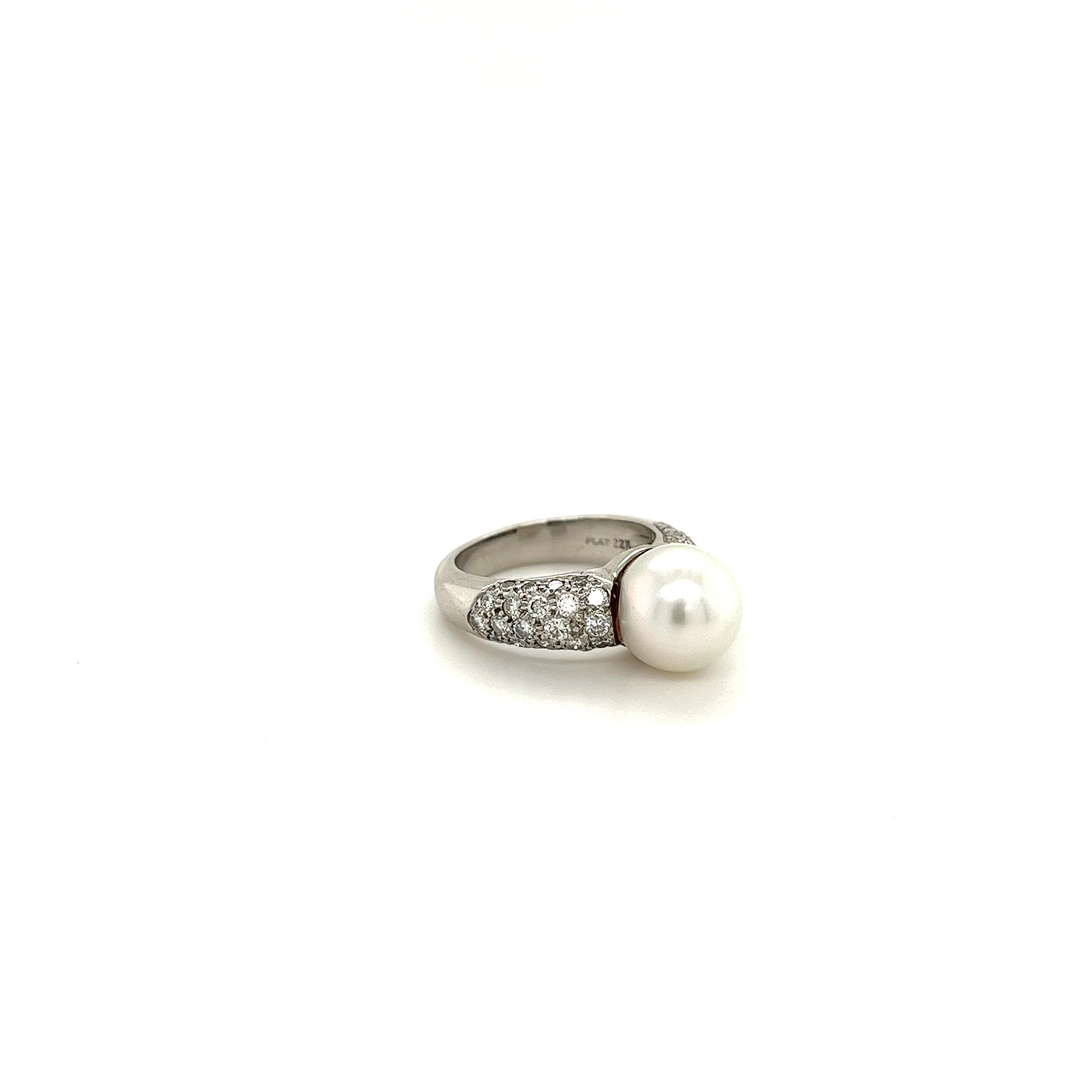 Modern South Sea Pearl with Round Diamond Pave Side stones in Platinum Ring For Sale