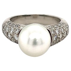 South Sea Pearl with Round Diamond Pave Side stones in Platinum Ring