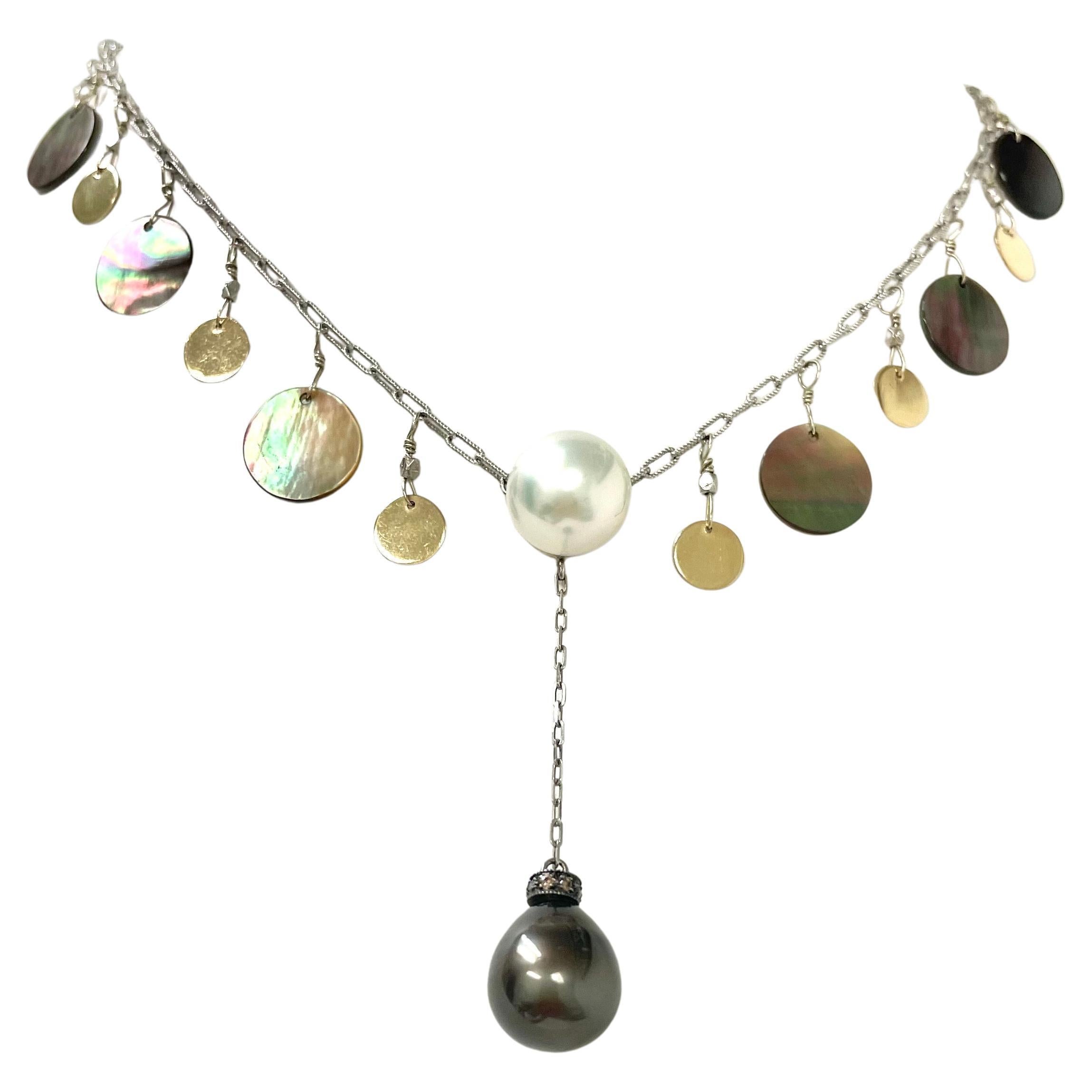 South Sea Pearl with Tahitian and Mother of Pearl Necklace For Sale 1