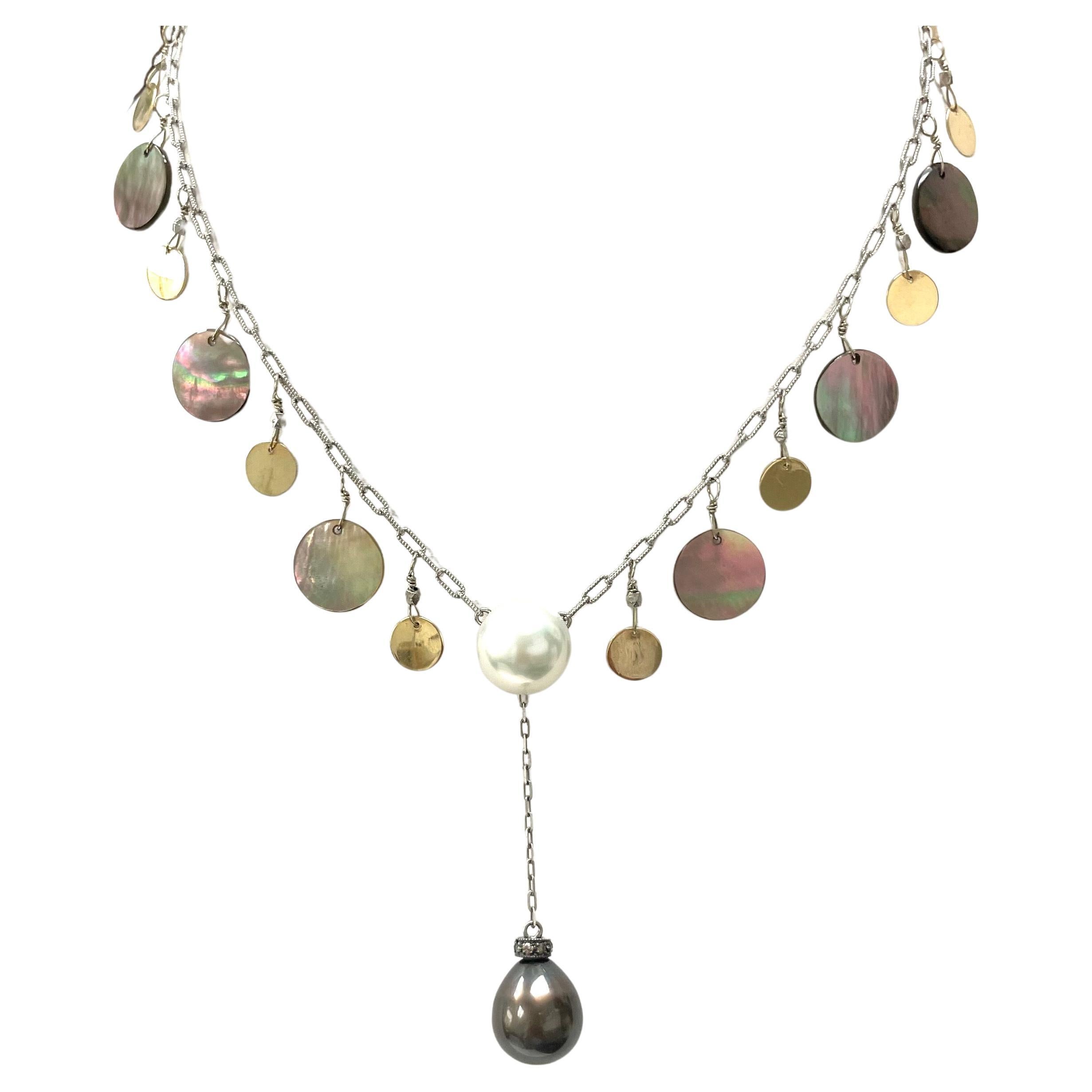 Artisan South Sea Pearl with Tahitian and Mother of Pearl Necklace For Sale