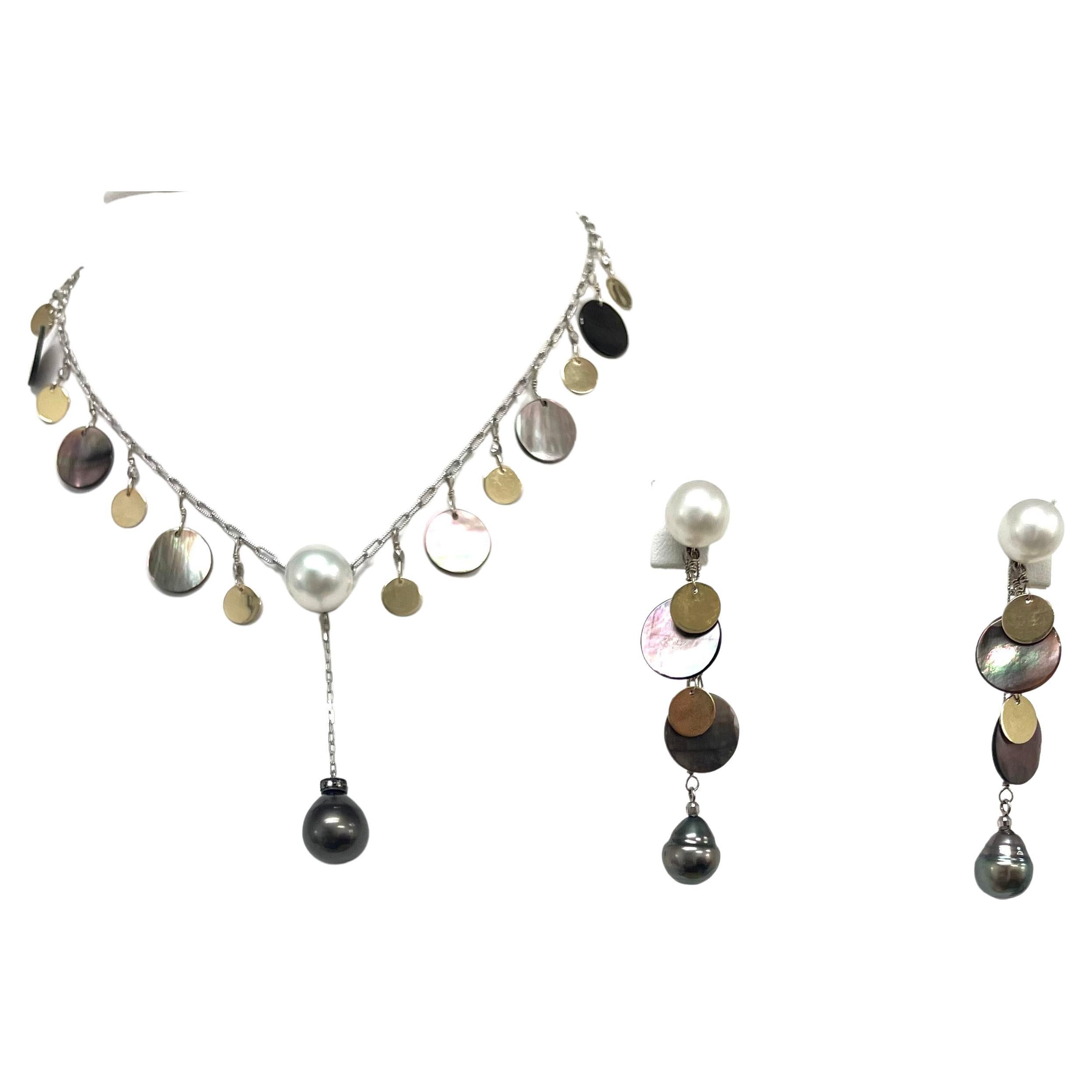 Round Cut South Sea Pearl with Tahitian and Mother of Pearl Necklace For Sale