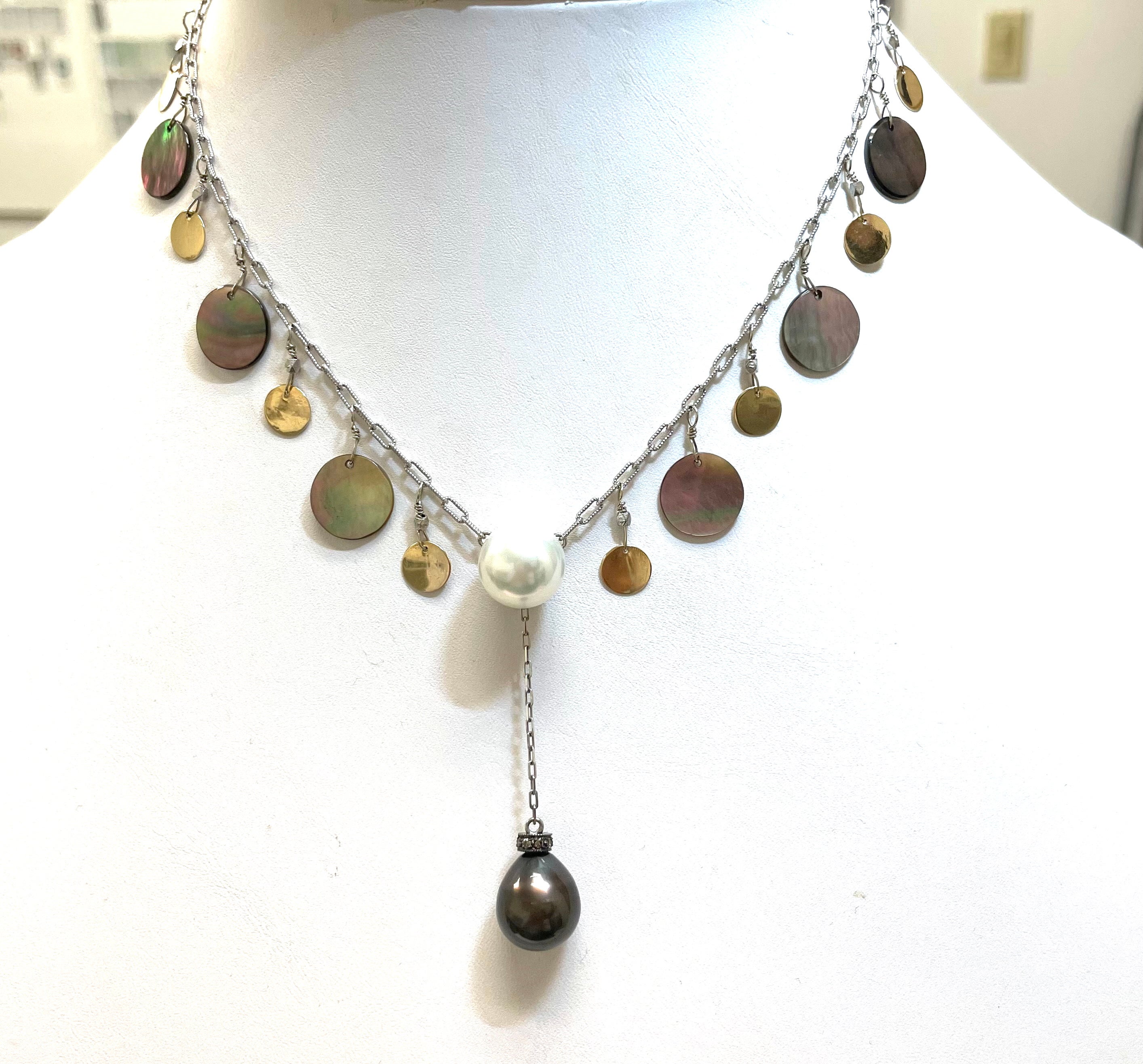South Sea Pearl with Tahitian and Mother of Pearl Necklace In New Condition For Sale In Laguna Beach, CA