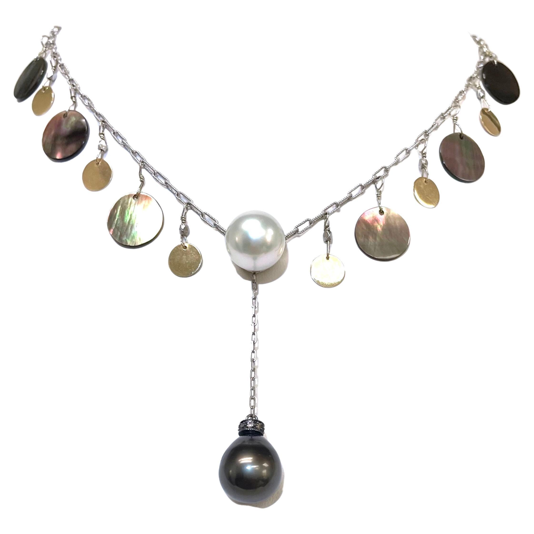 Women's  South Sea Pearl with Tahitian and Mother of Pearl Necklace For Sale