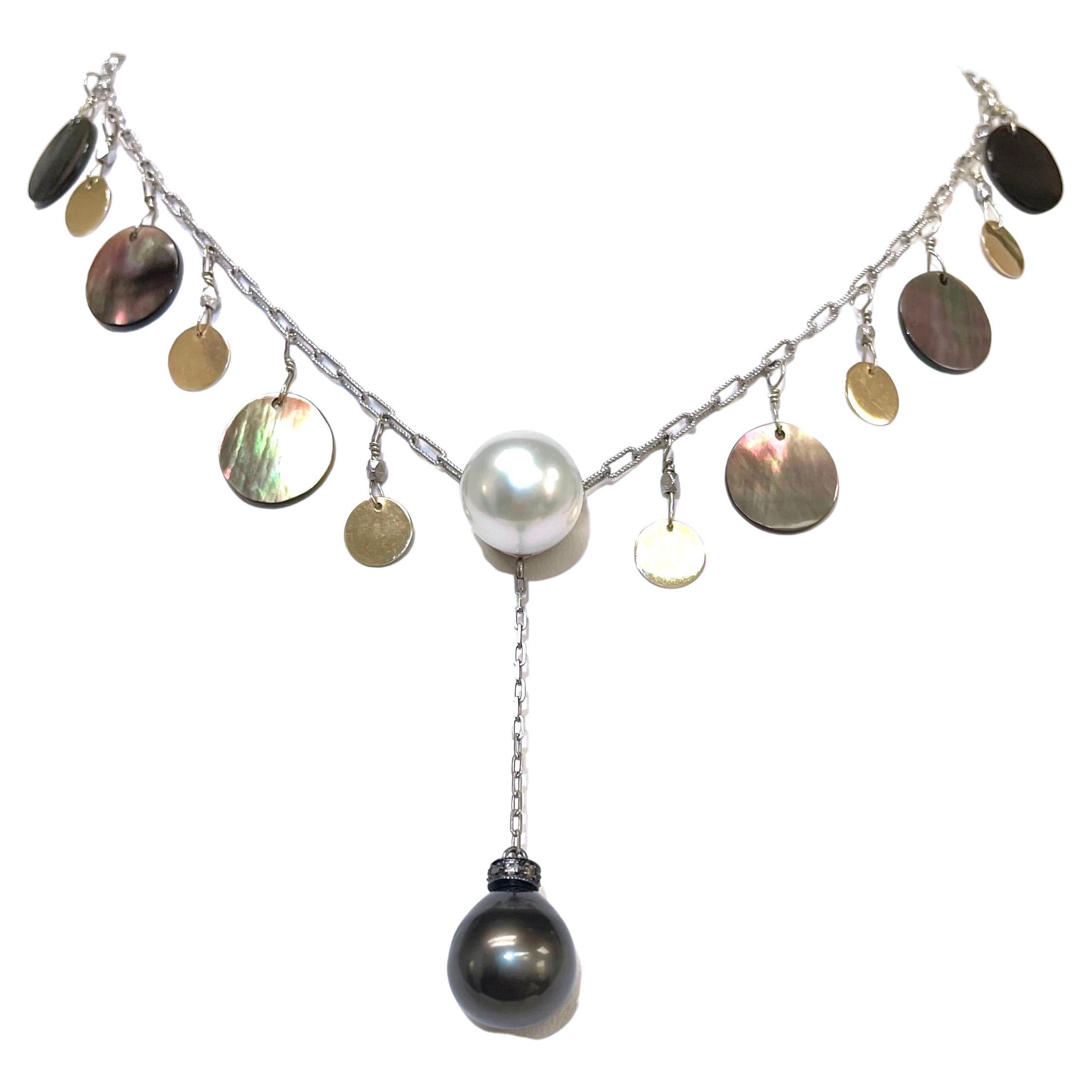 Women's South Sea Pearl with Tahitian and Mother of Pearl Necklace For Sale