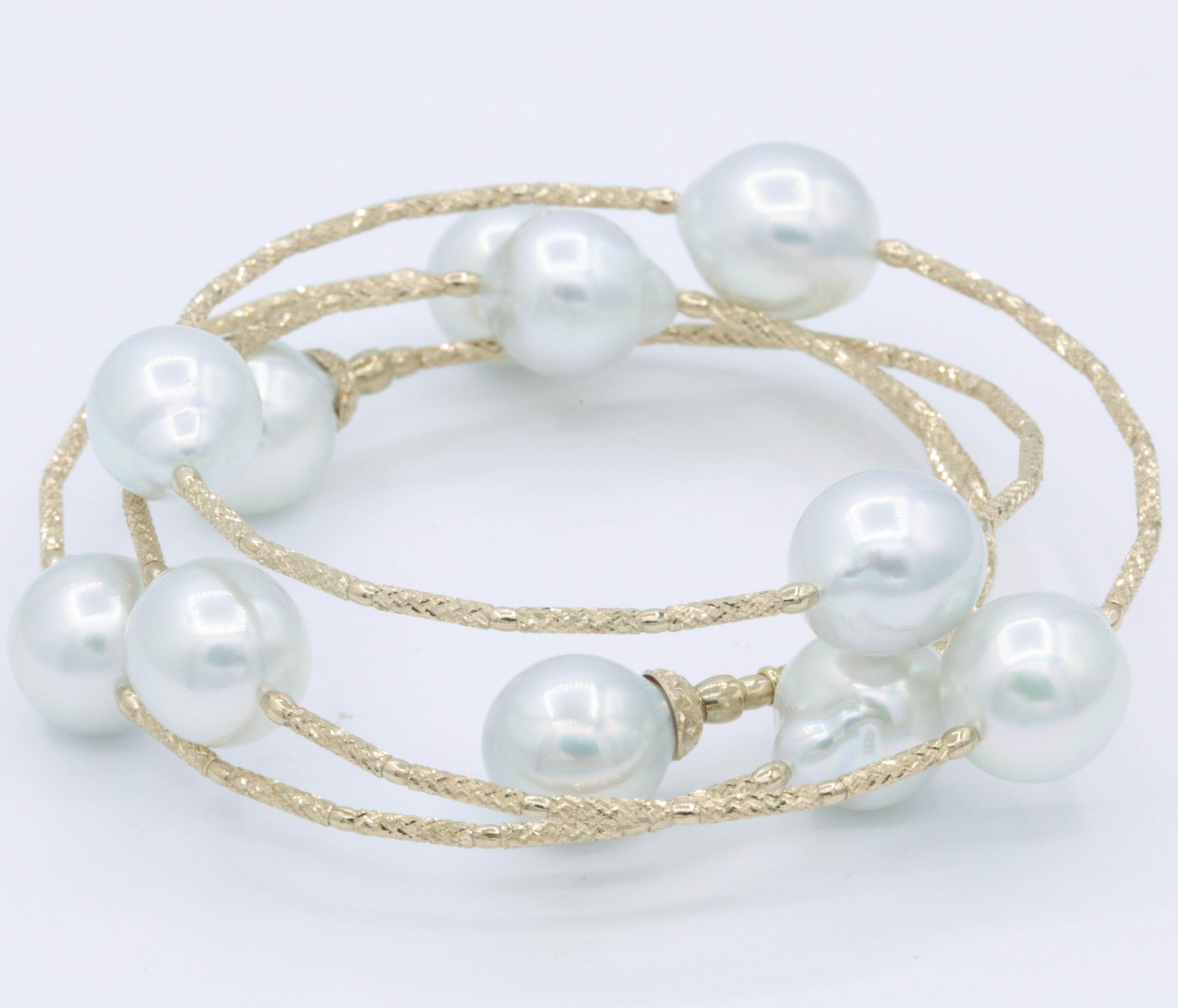 Round Cut South Sea Pearl Wrap Around Flexible Bracelet