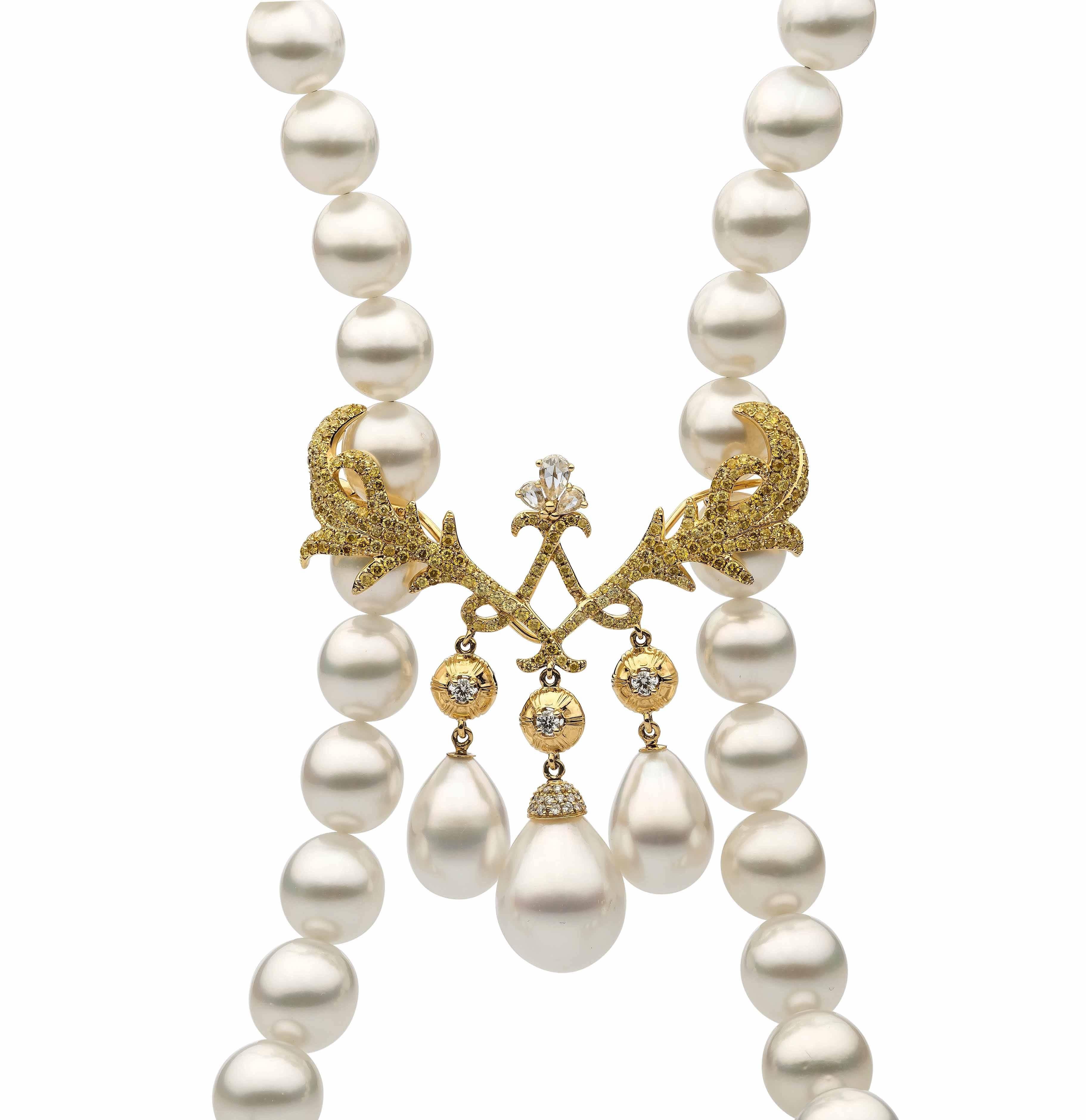 Autore South Sea Pearl Yellow Gold and Diamond Enhancer For Sale