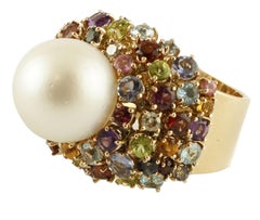 South Sea Pearl, Diamonds, Citrine, Tourmaline, Amethysts, Aquamarine Ring