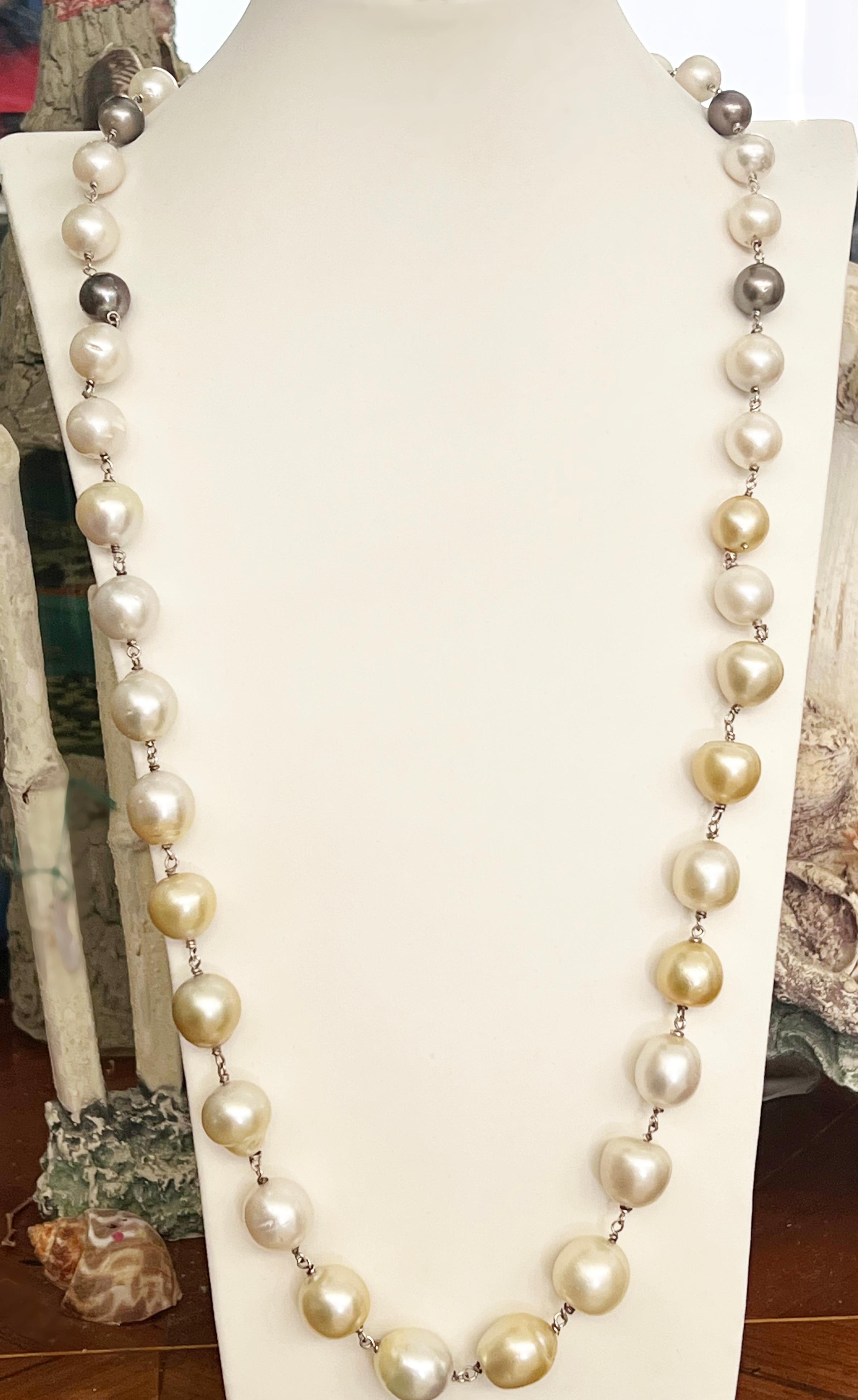 South Sea Pearls 14 Karat Yellow Gold Necklace For Sale 4