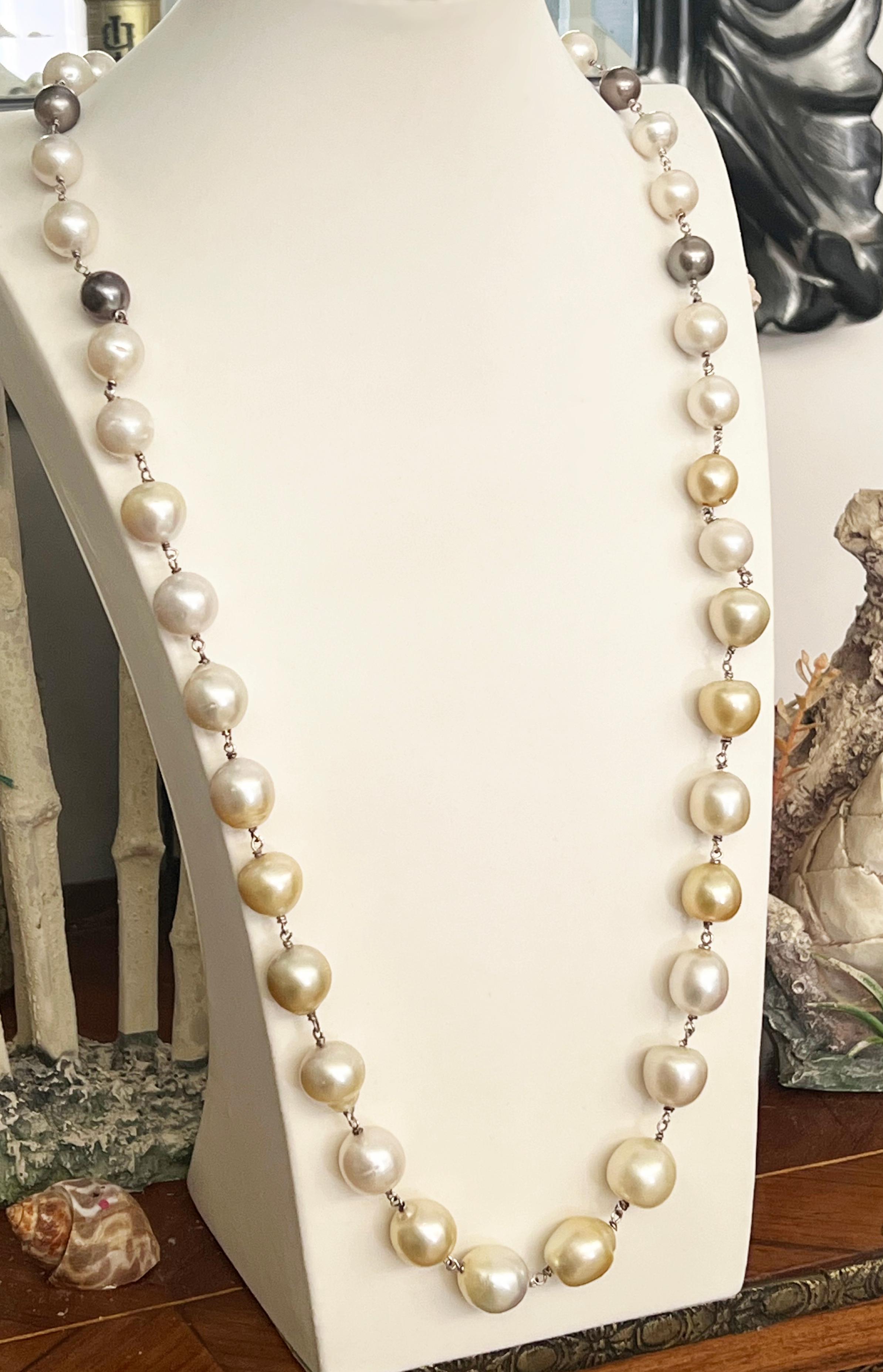 Bead South Sea Pearls 14 Karat Yellow Gold Necklace For Sale