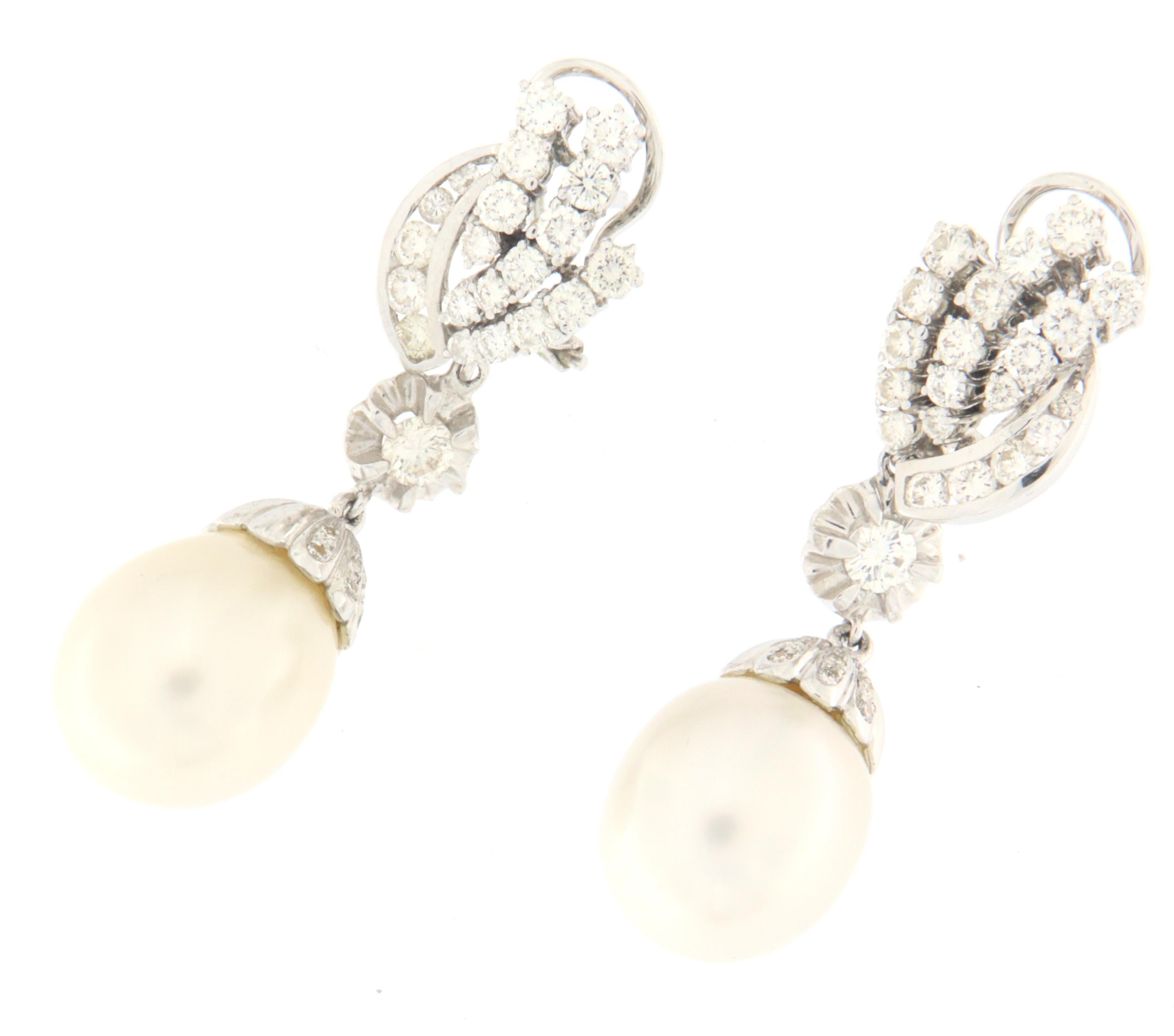 South Sea Pearls 18 Karat White Gold Diamonds Drop Earrings For Sale 2