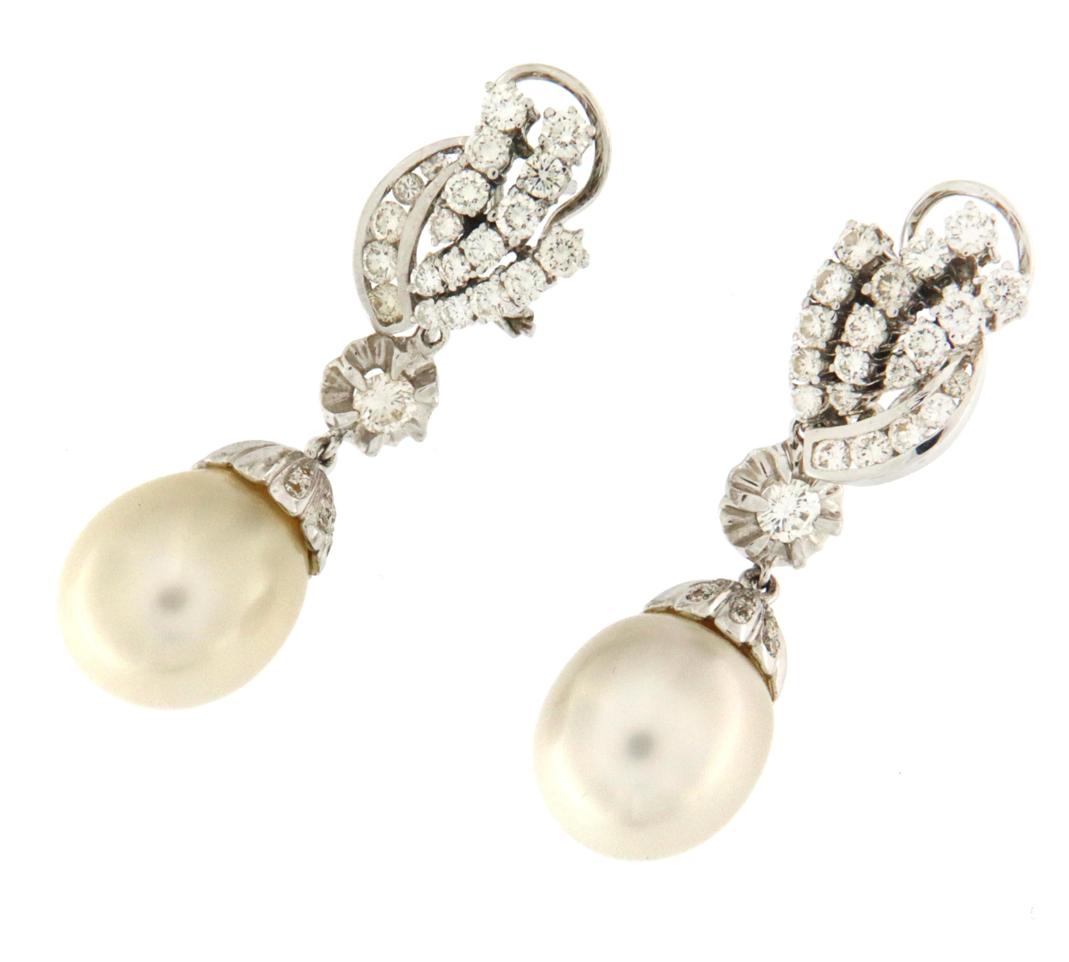 South Sea Pearls 18 Karat White Gold Diamonds Drop Earrings For Sale 3