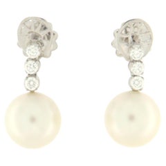 South Sea Pearls 18 Karat White Gold Diamonds Stud Earrings