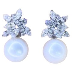 South Sea Pearls & 2.80 Ct Mixed Shape Diamonds 18K Gold Earrings