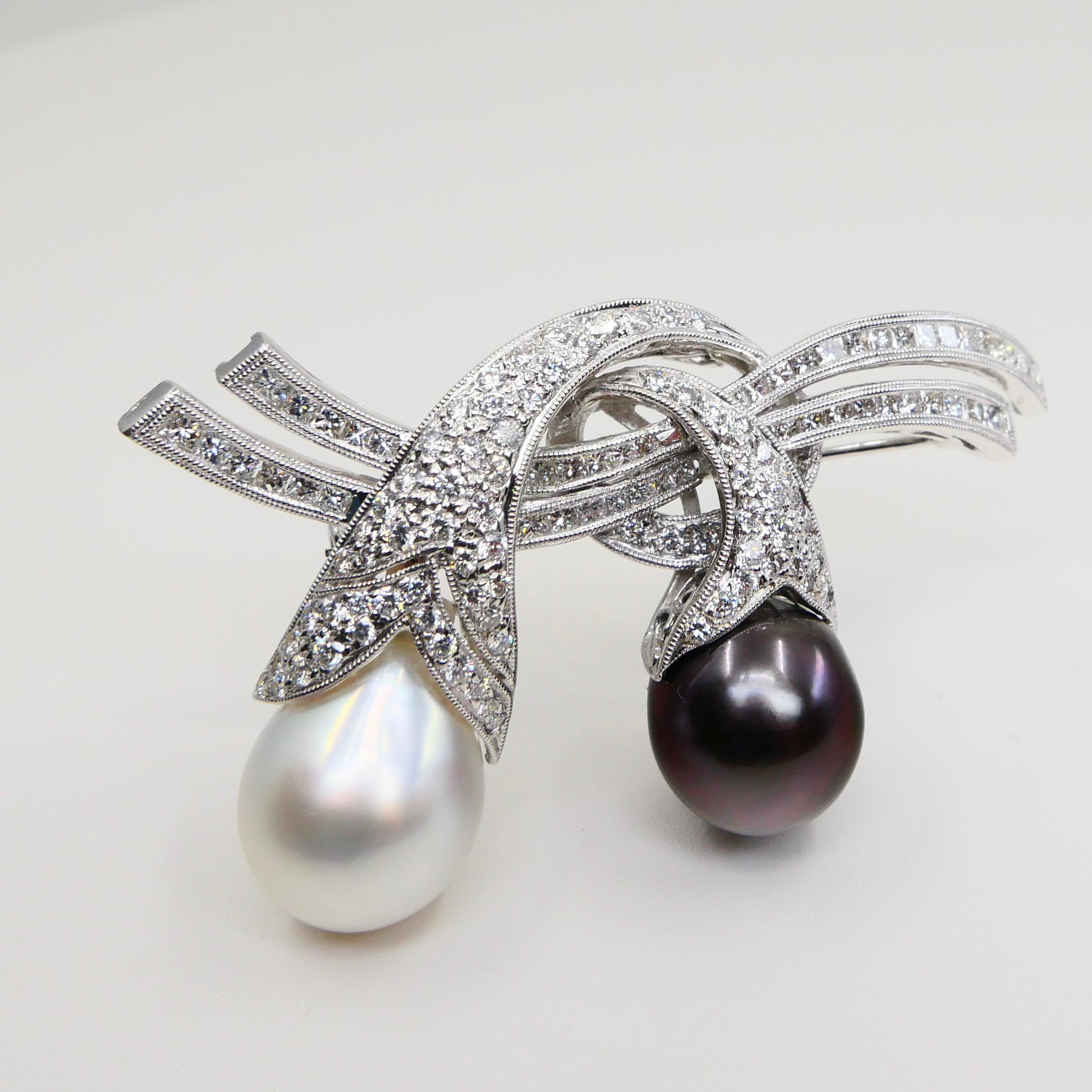 Pendentif broche en perles des mers du Sud et diamants, belle bijouterie d'art solide en vente 3