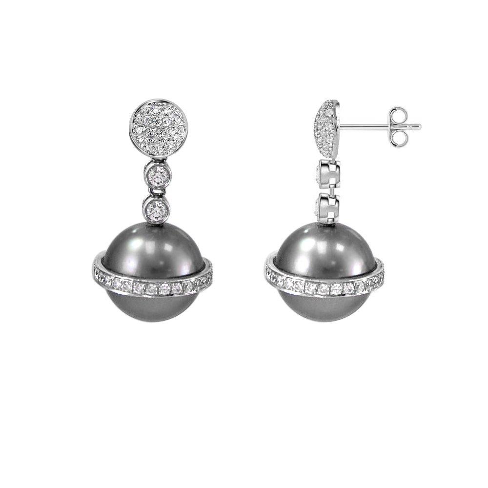 South Sea Pearls and Diamond Drop Earrings 18 Karat White Gold For Sale