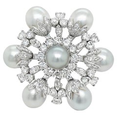 South Sea Pearls and Diamonds Brooch