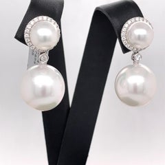 South Sea Pearls and Diamonds Drop Dangle Earrings