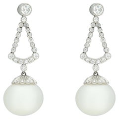 South sea pearls and diamonds earrings in platinum