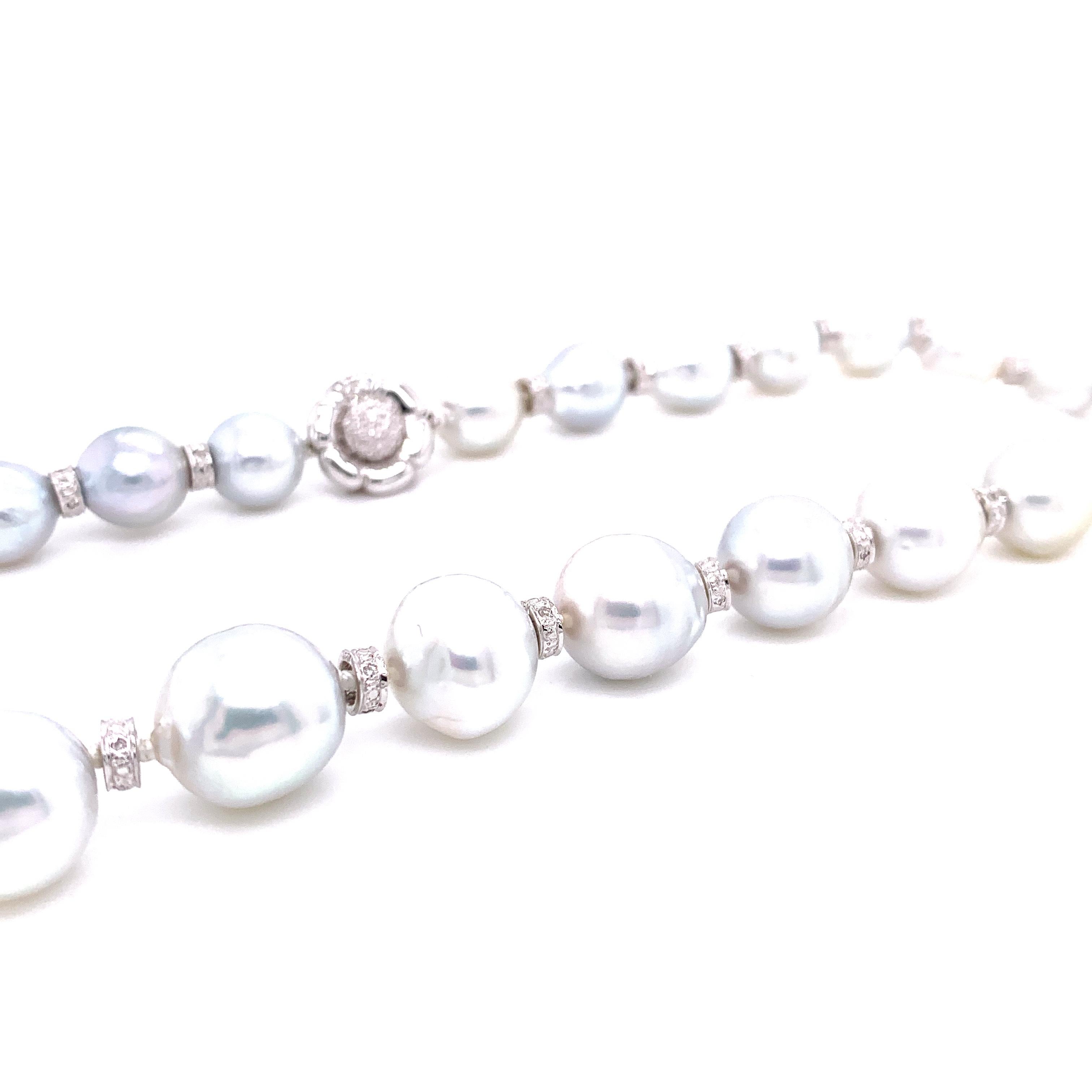 Contemporary South Sea Pearls and White Diamond Clasp Gold Necklace