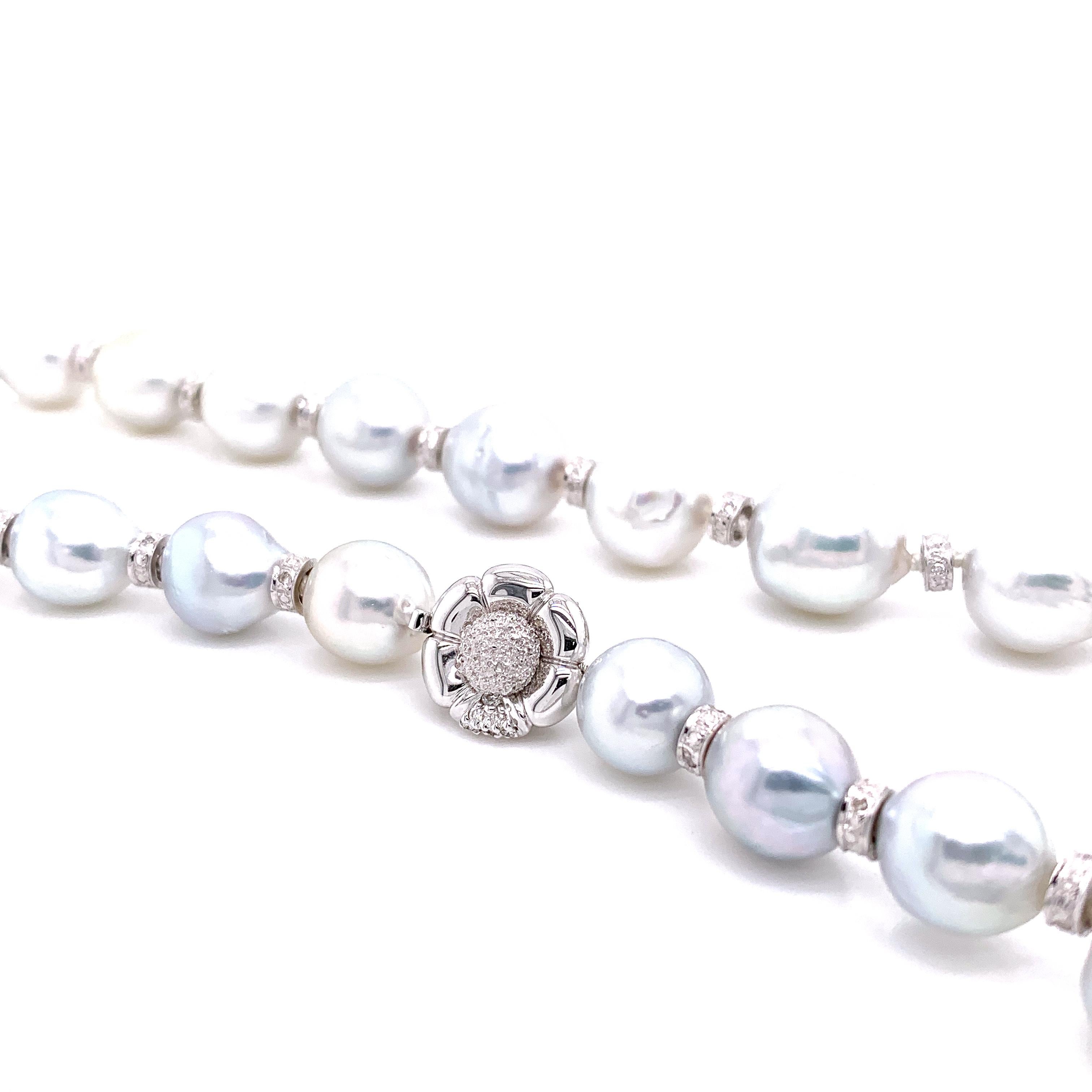 Bead South Sea Pearls and White Diamond Clasp Gold Necklace