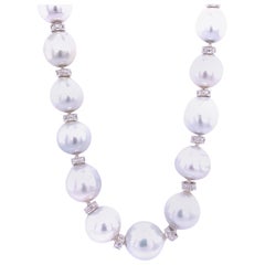 South Sea Pearls and White Diamond Clasp Gold Necklace