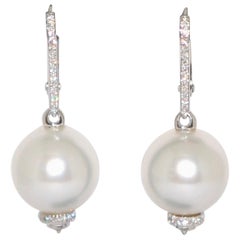 South Sea Pearls and White Diamonds on White Gold 18 Karat Chandelier Earrings