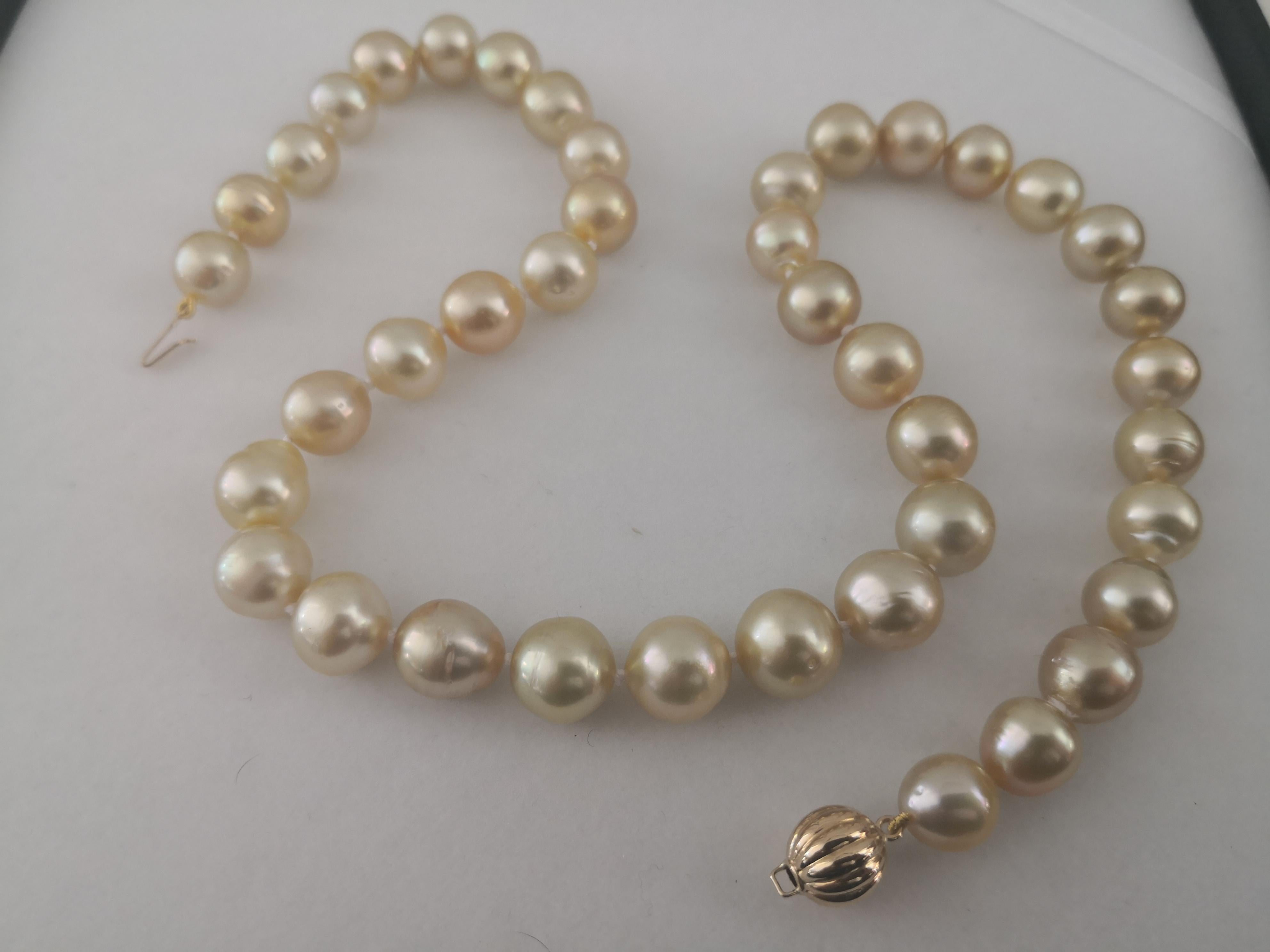 Women's South Sea Pearls, Deep Golden Natural Color, 18 Karat Gold For Sale