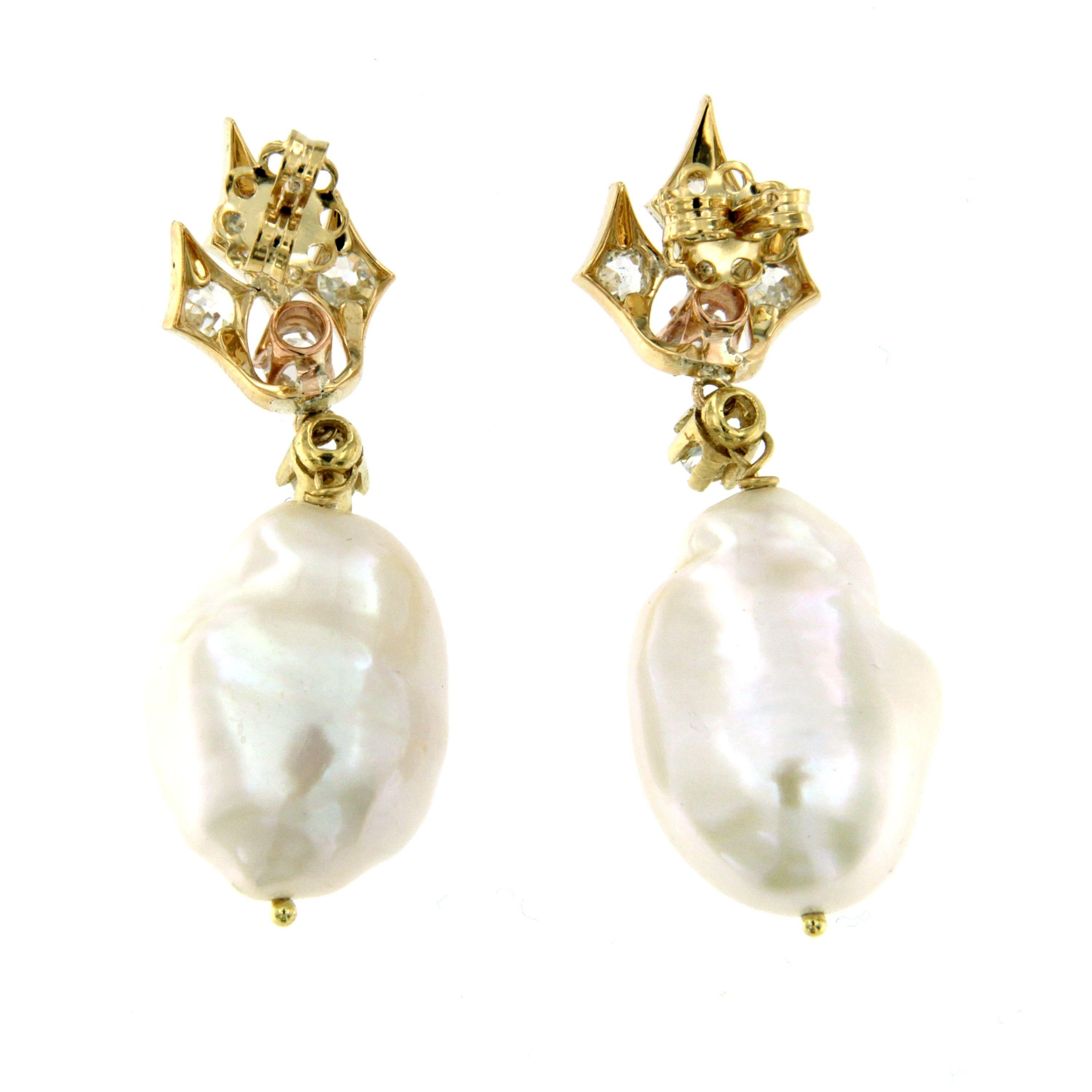 Women's South Sea Pearls Diamond Gold Earrings