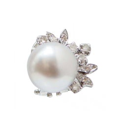 South-Sea Pearls, Diamonds, 14 Karat White Gold Earrings.