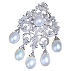 Südseeperlen & Diamanten 14K Gold Brosche/Anhänger