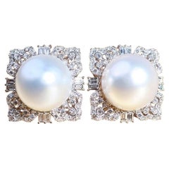 South Sea Pearls & Diamonds 14k Gold Earrings