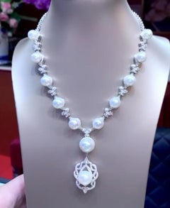 South Sea Pearls & Diamonds 14k Gold Necklace & Earrings