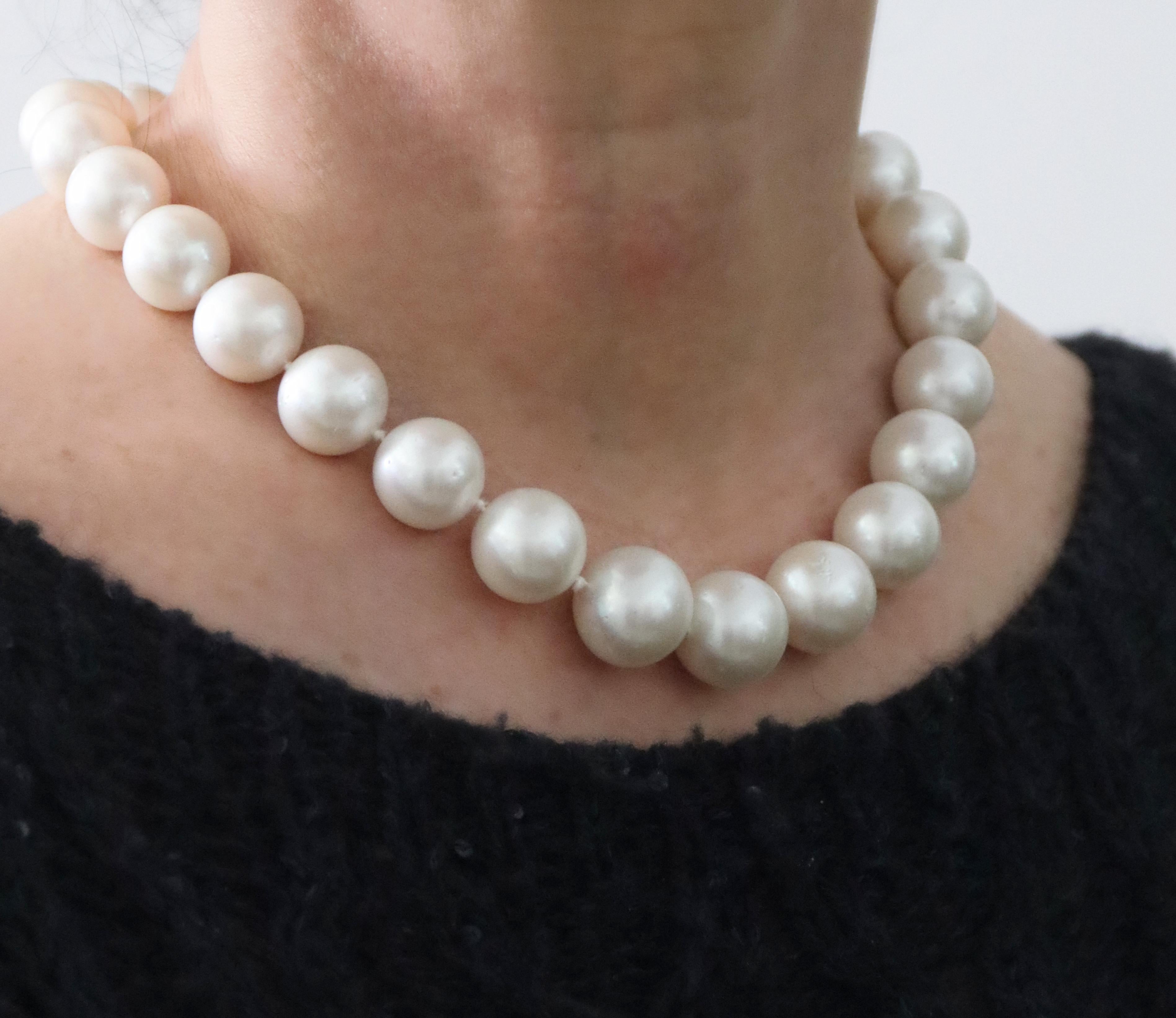 South Sea Pearls Diamonds 18 Karat White Gold Strand Rope Necklace For Sale 6