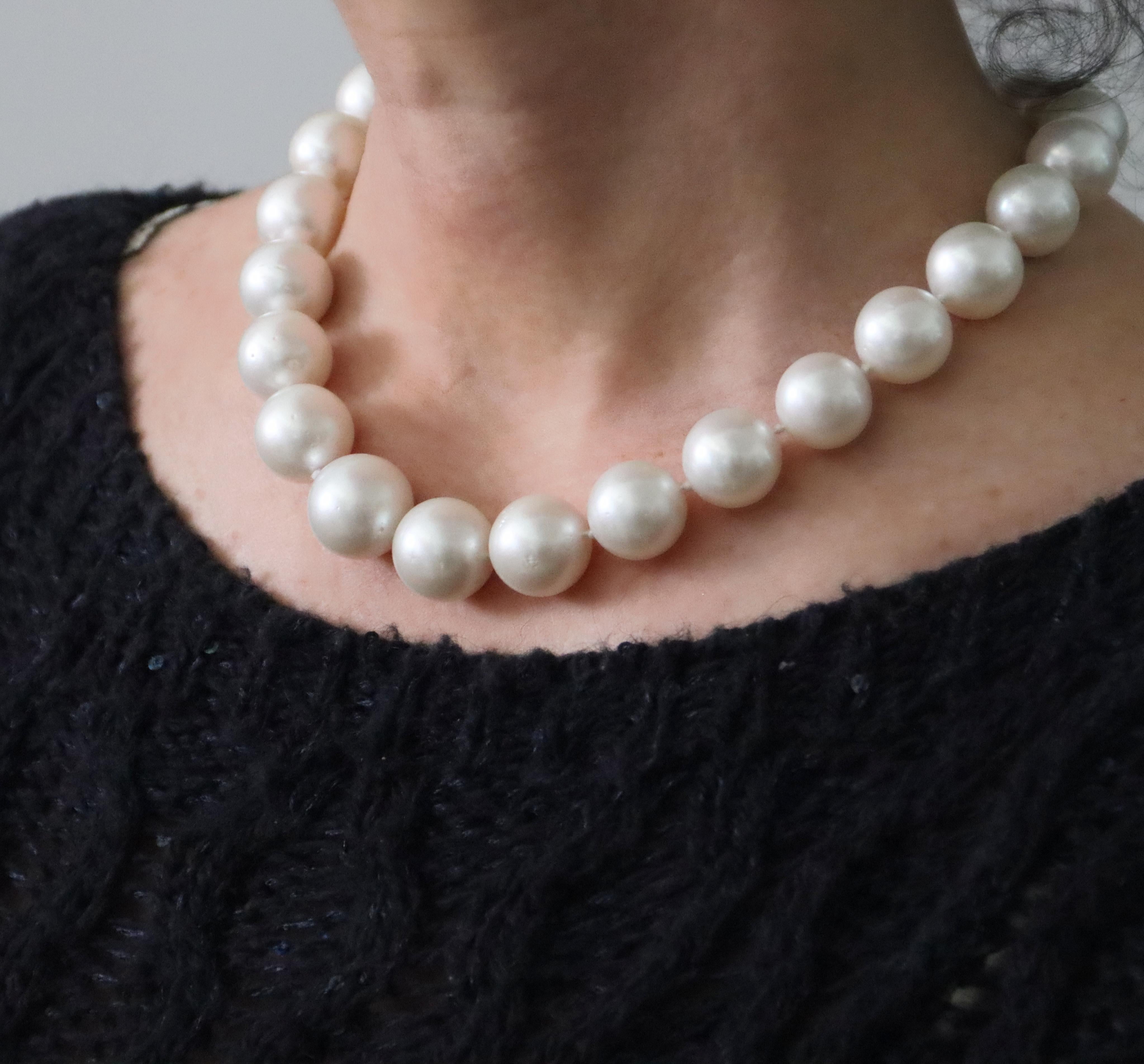 South Sea Pearls Diamonds 18 Karat White Gold Strand Rope Necklace For Sale 7