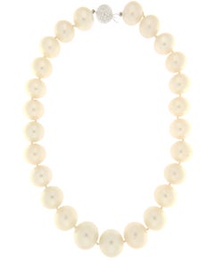 South Sea Pearls Diamonds 18 Karat White Gold Strand Rope Necklace
