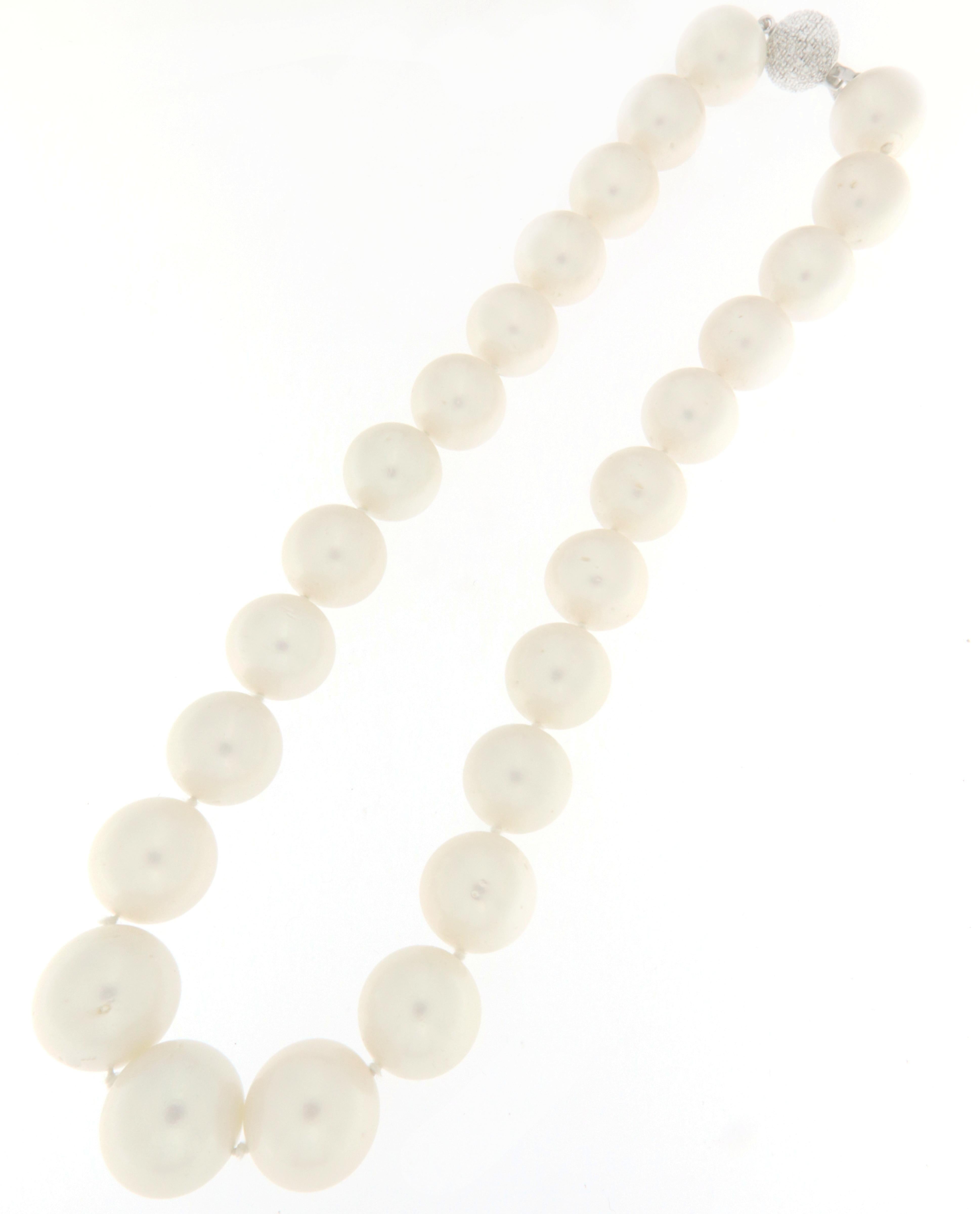 Artisan South Sea Pearls Diamonds 18 Karat White Gold Strand Rope Necklace For Sale