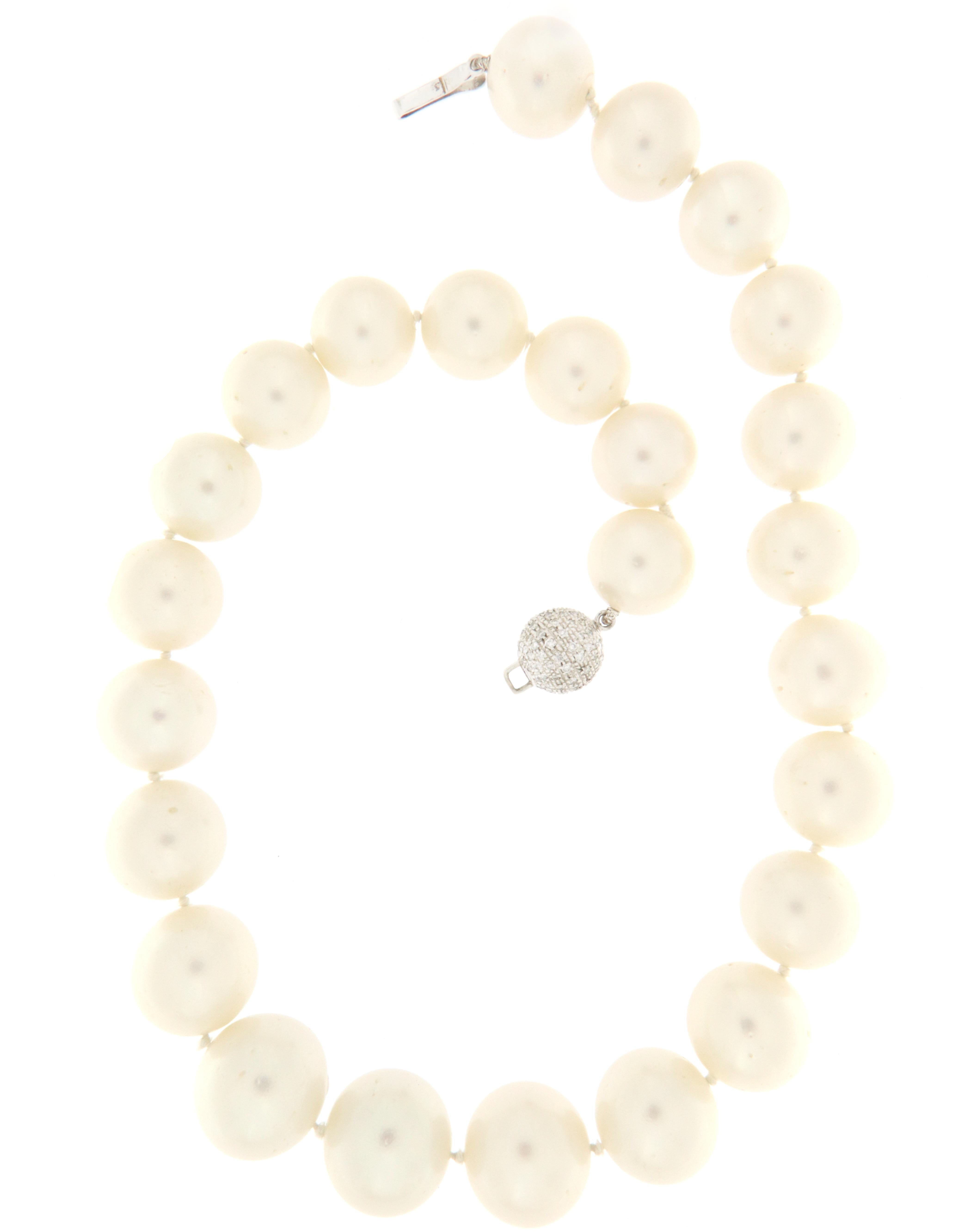 Brilliant Cut South Sea Pearls Diamonds 18 Karat White Gold Strand Rope Necklace For Sale