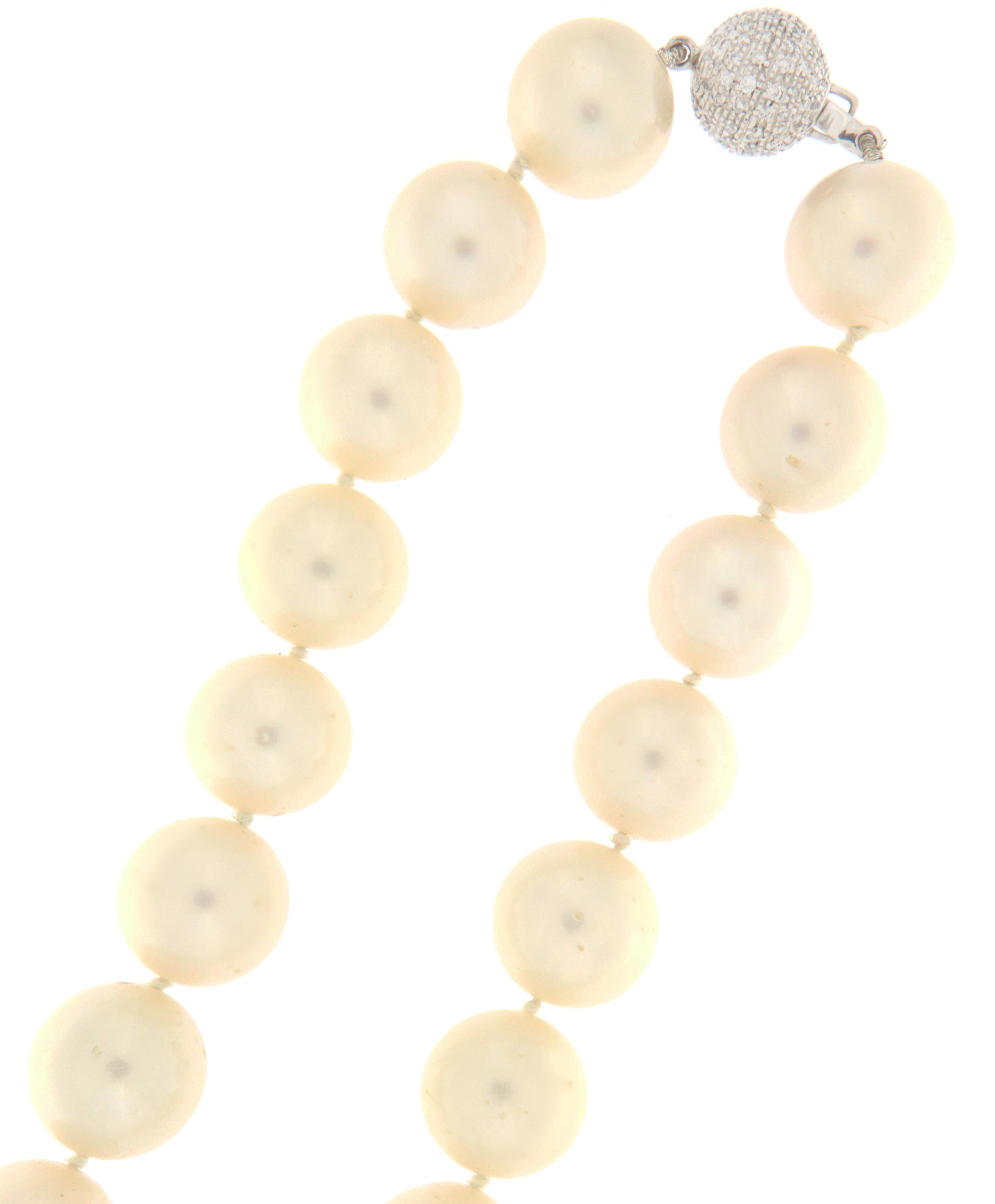 South Sea Pearls Diamonds 18 Karat White Gold Strand Rope Necklace In New Condition For Sale In Marcianise, IT