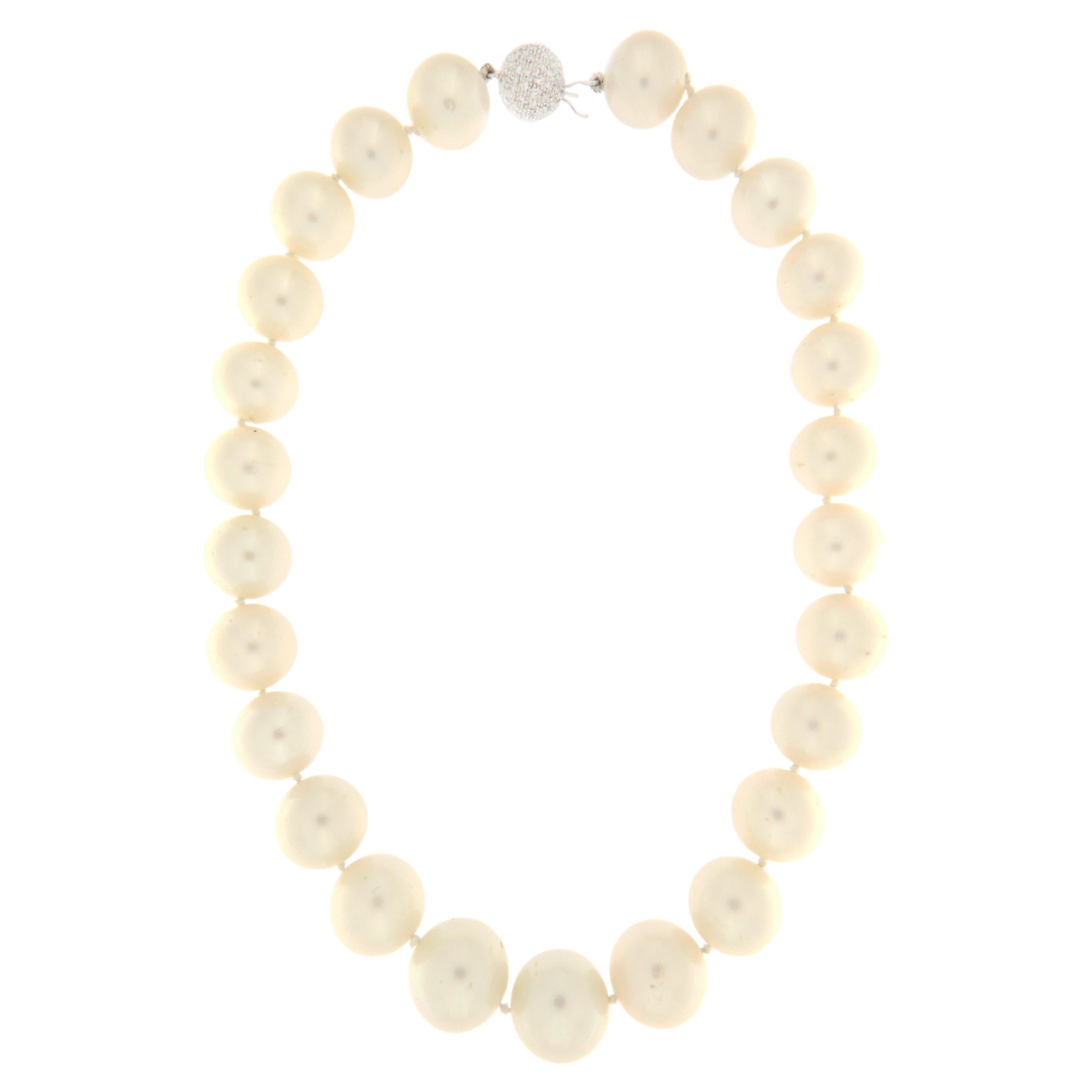 South Sea Pearls Diamonds 18 Karat White Gold Strand Rope Necklace For Sale